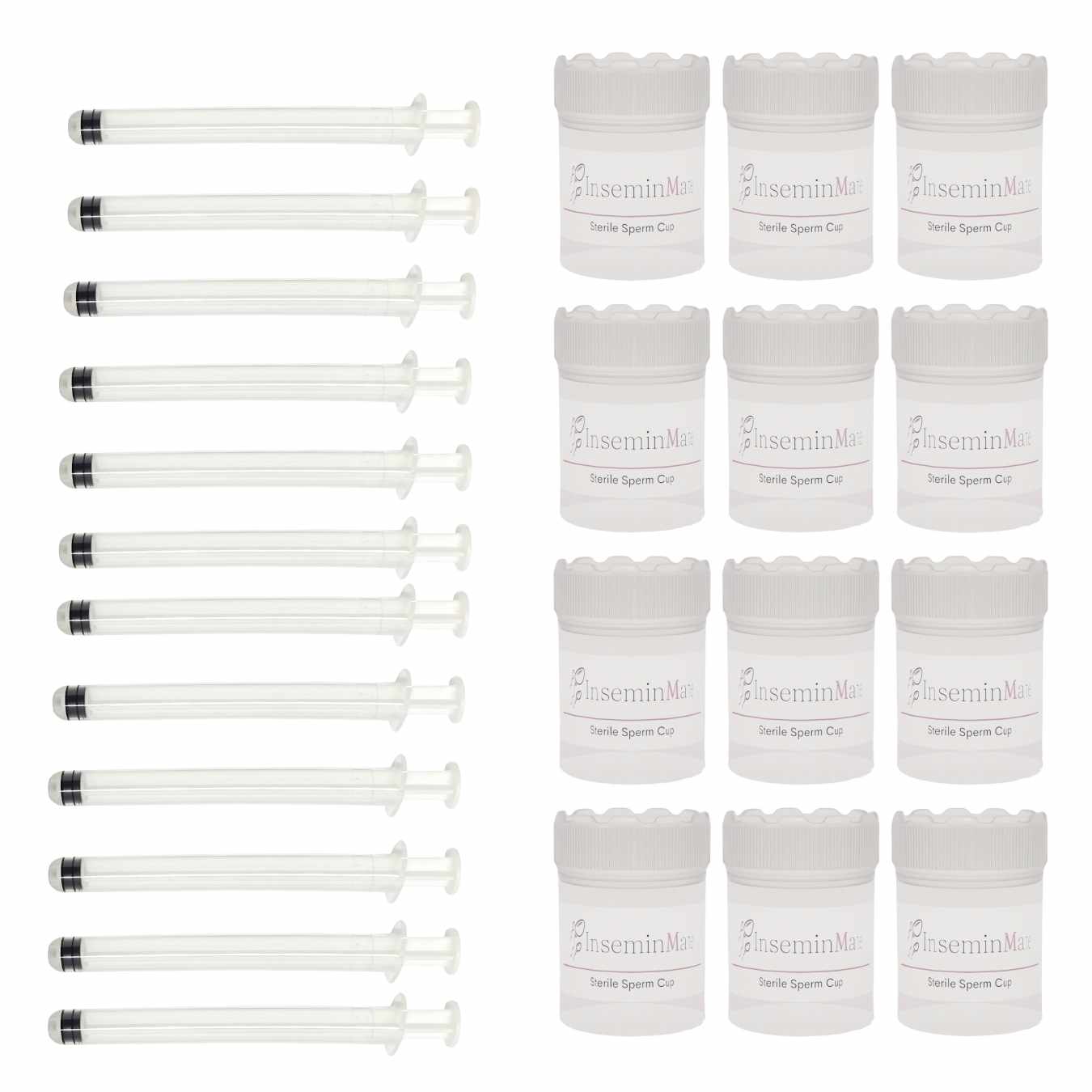 12 Insemination Syringes and 12 Sterile sperm cups for performing at home insemination to conceive